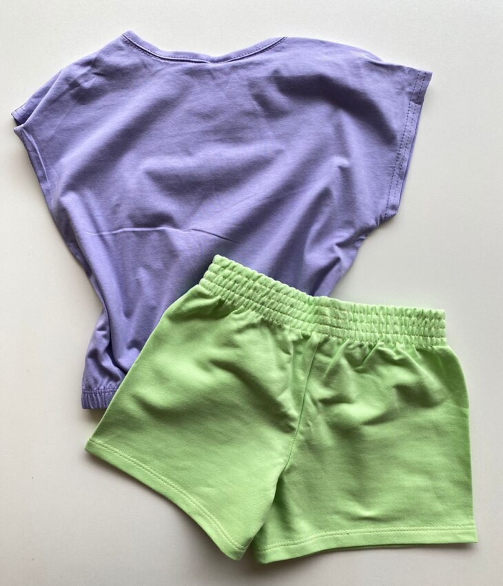 fernandaramoskids com br Conjunto Infantil Feminino Blusa com Elástico Lilás Short Verde 3