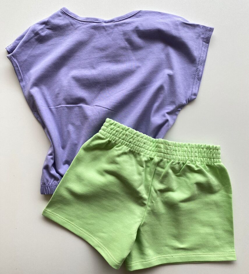 fernandaramoskids com br Conjunto Infantil Feminino Blusa com Elástico Lilás Short Verde 3
