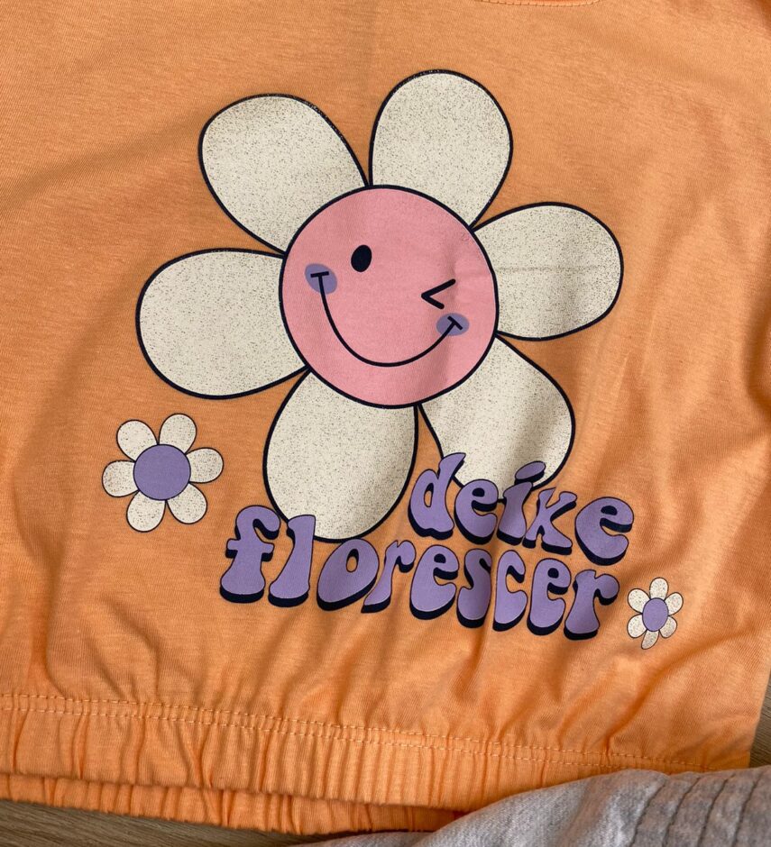 fernandaramoskids com br Conjunto Infantil Feminino Blusa com Elástico Salmão Short Cinza 1