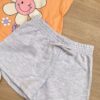 fernandaramoskids com br Conjunto Infantil Feminino Blusa com Elástico Salmão Short Cinza 2
