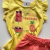 fernandaramoskids com br Conjunto Infantil Feminino Blusa com Estampa Amarelo Short Salmão 1