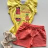 Conjunto Infantil Feminino Blusa com Estampa Amarelo Short Salmão Fernanda Ramos Kids