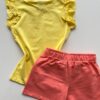 fernandaramoskids com br Conjunto Infantil Feminino Blusa com Estampa Amarelo Short Salmão 3