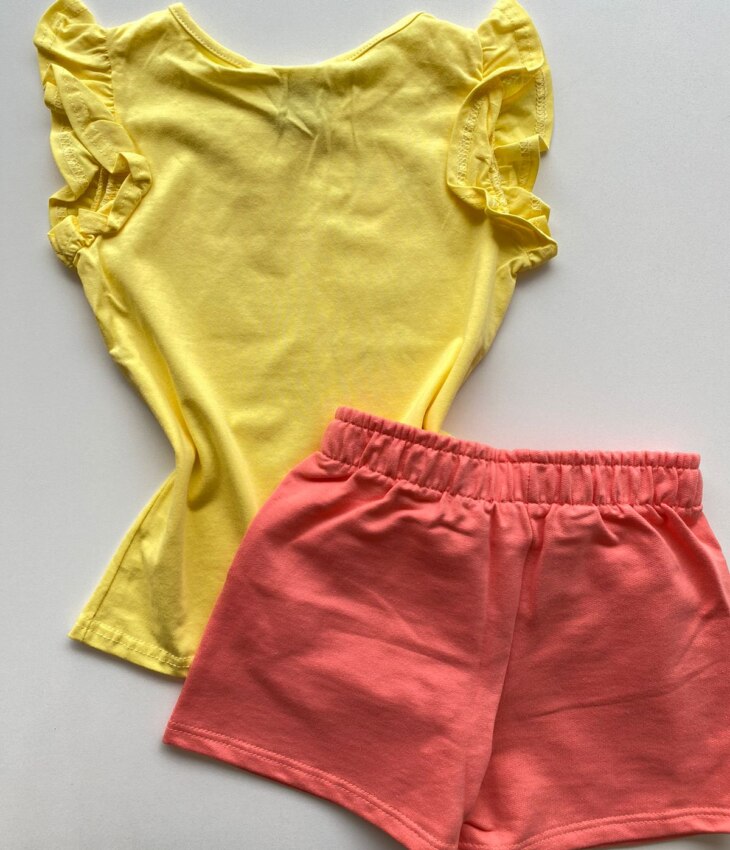 fernandaramoskids com br Conjunto Infantil Feminino Blusa com Estampa Amarelo Short Salmão 3