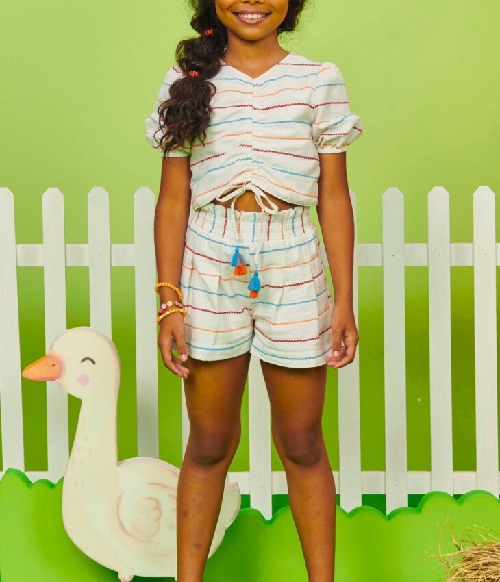 fernandaramoskids com br Conjunto Infantil Feminino Blusa Cropped Amarração e Short 1
