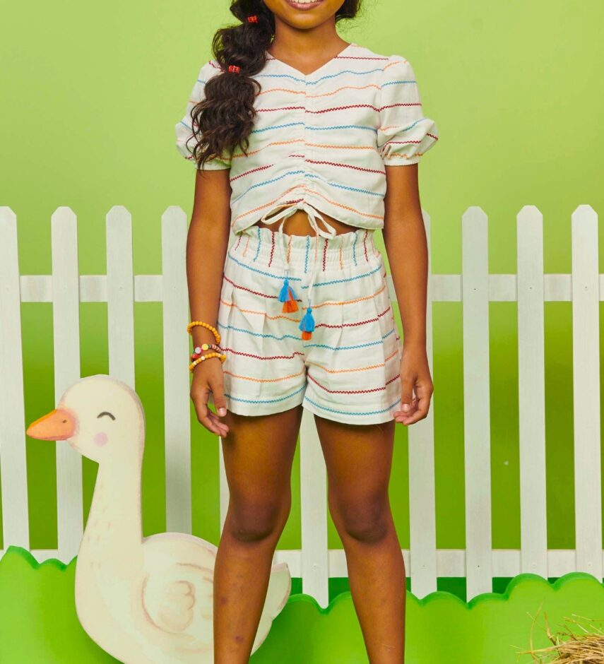 fernandaramoskids com br Conjunto Infantil Feminino Blusa Cropped Amarração e Short 1