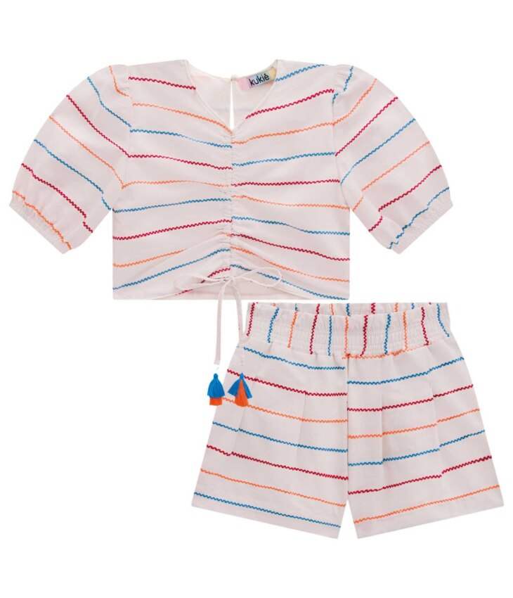 fernandaramoskids com br Conjunto Infantil Feminino Blusa Cropped Amarração e Short 2