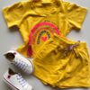 Conjunto Infantil Feminino Blusa Cropped Arco Iris e Short Saia Amarelo Fernanda Ramos Kids