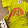 fernandaramoskids com br Conjunto Infantil Feminino Blusa Cropped Arco Iris e Short Saia Verde Lima 1