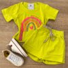 Conjunto Infantil Feminino Blusa Cropped Arco Iris e Short Saia Verde Lima Fernanda Ramos Kids