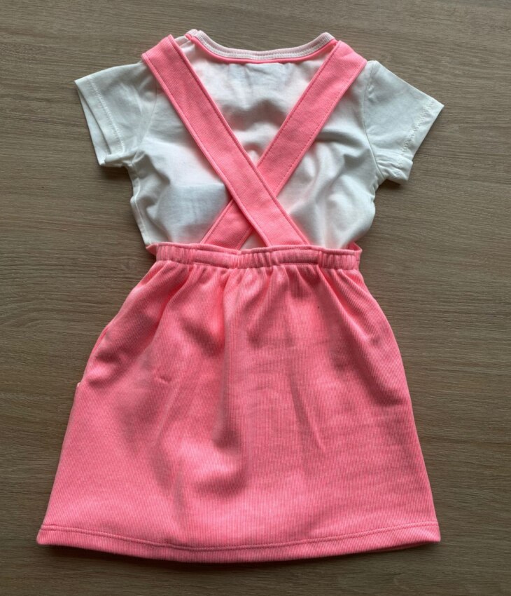 fernandaramoskids com br Conjunto Infantil Feminino Blusa Cropped Branca e Salopete Pink Flúor 2