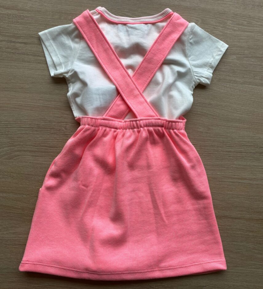 fernandaramoskids com br Conjunto Infantil Feminino Blusa Cropped Branca e Salopete Pink Flúor 2