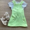 Conjunto Infantil Feminino Blusa Cropped Branca e Salopete Verde Flúor Fernanda Ramos Kids