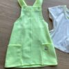 fernandaramoskids com br Conjunto Infantil Feminino Blusa Cropped Branca e Salopete Verde Flúor 3