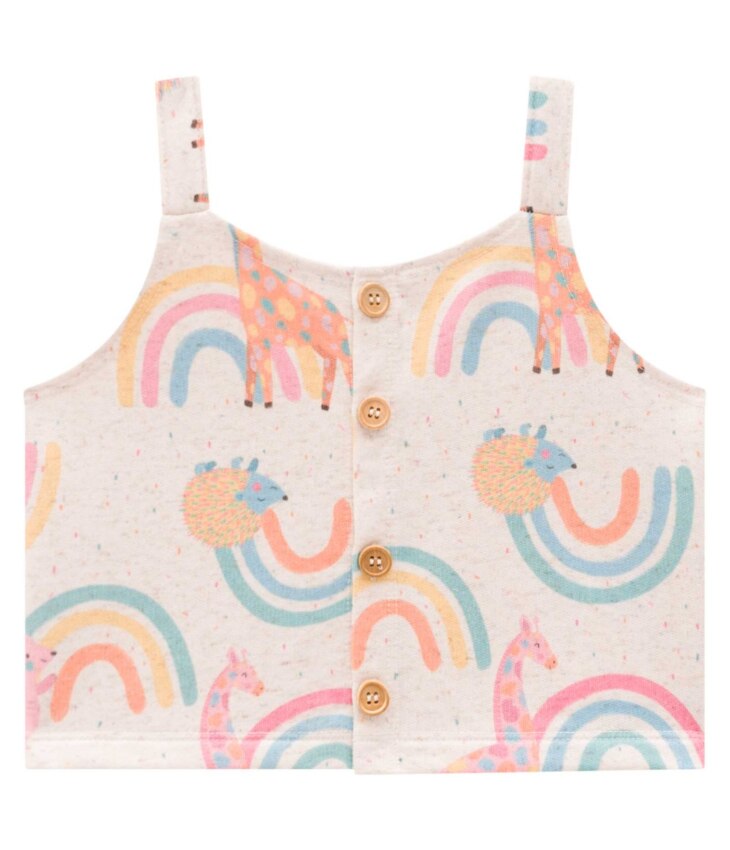 fernandaramoskids com br Conjunto Infantil Feminino Blusa Cropped Calça Pantacourt Estampado 1