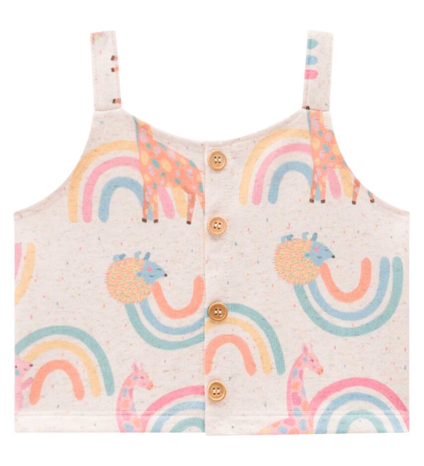 fernandaramoskids com br Conjunto Infantil Feminino Blusa Cropped Calça Pantacourt Estampado 1