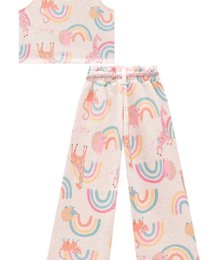 fernandaramoskids com br Conjunto Infantil Feminino Blusa Cropped Calça Pantacourt Estampado 3