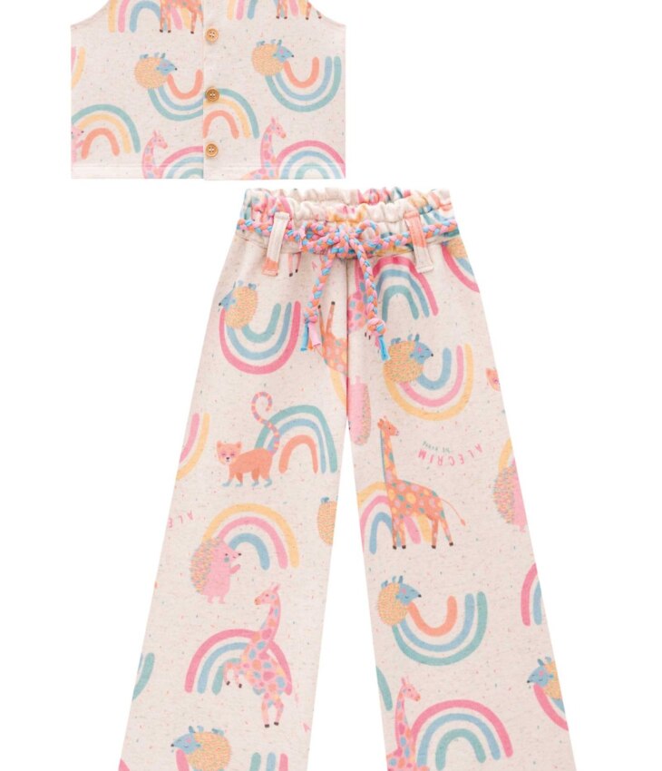 Conjunto Infantil Feminino Blusa Cropped Calça Pantacourt Estampado Fernanda Ramos Kids