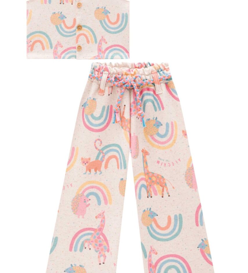 Conjunto Infantil Feminino Blusa Cropped Calça Pantacourt Estampado Fernanda Ramos Kids