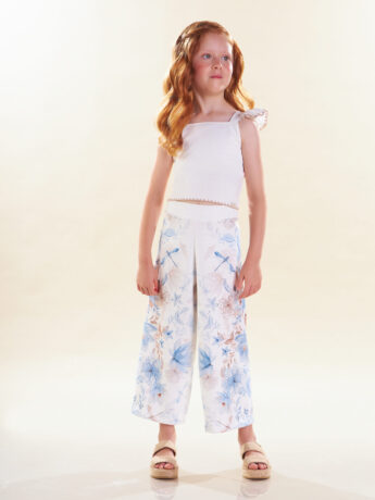 Conjunto Infantil Feminino Blusa Cropped Calça Pantacourt Flor Fernanda ramos kids