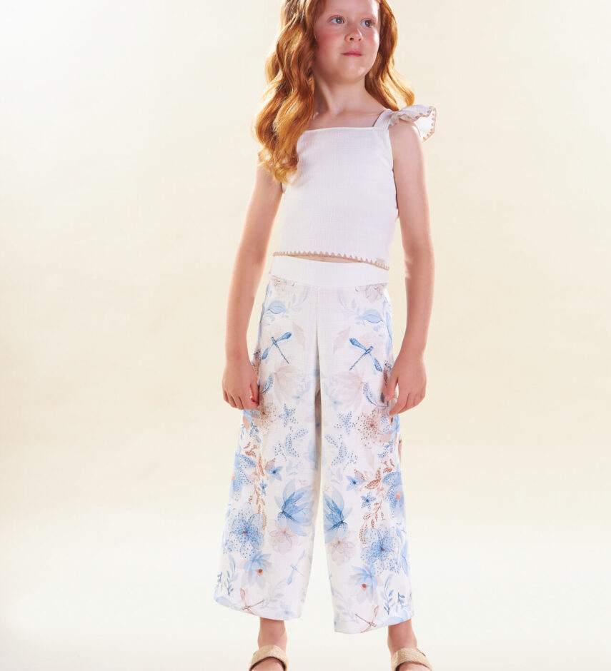 Conjunto Infantil Feminino Blusa Cropped Calça Pantacourt Flor Fernanda ramos kids