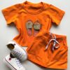 Conjunto Infantil Feminino Blusa Cropped Chinelo e Short Saia Laranja Fernanda Ramos Kids