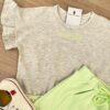 fernandaramoskids com br Conjunto Infantil Feminino Blusa Cropped Cinza Short Saia Verde 2
