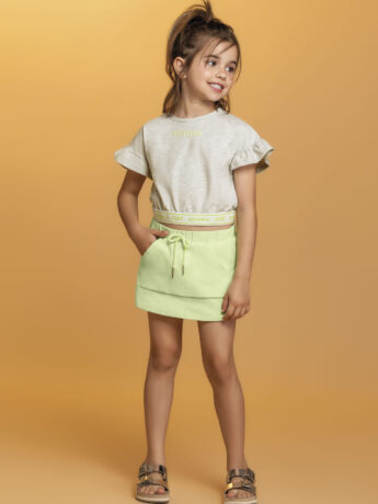 Conjunto Infantil Feminino Blusa Cropped Cinza Short Saia Verde Fernanda ramos kids