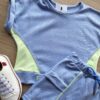 fernandaramoskids com br Conjunto Infantil Feminino Blusa Cropped e Short Saia Azul com Detalhe Verde 2
