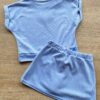 fernandaramoskids com br Conjunto Infantil Feminino Blusa Cropped e Short Saia Azul com Detalhe Verde 4