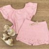 Conjunto Infantil Feminino Blusa Cropped e Short Saia Rosa Fernanda Ramos Kids