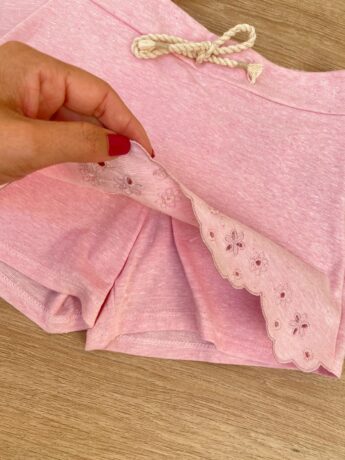 fernandaramoskids com br Conjunto Infantil Feminino Blusa Cropped e Short Saia Rosa 1