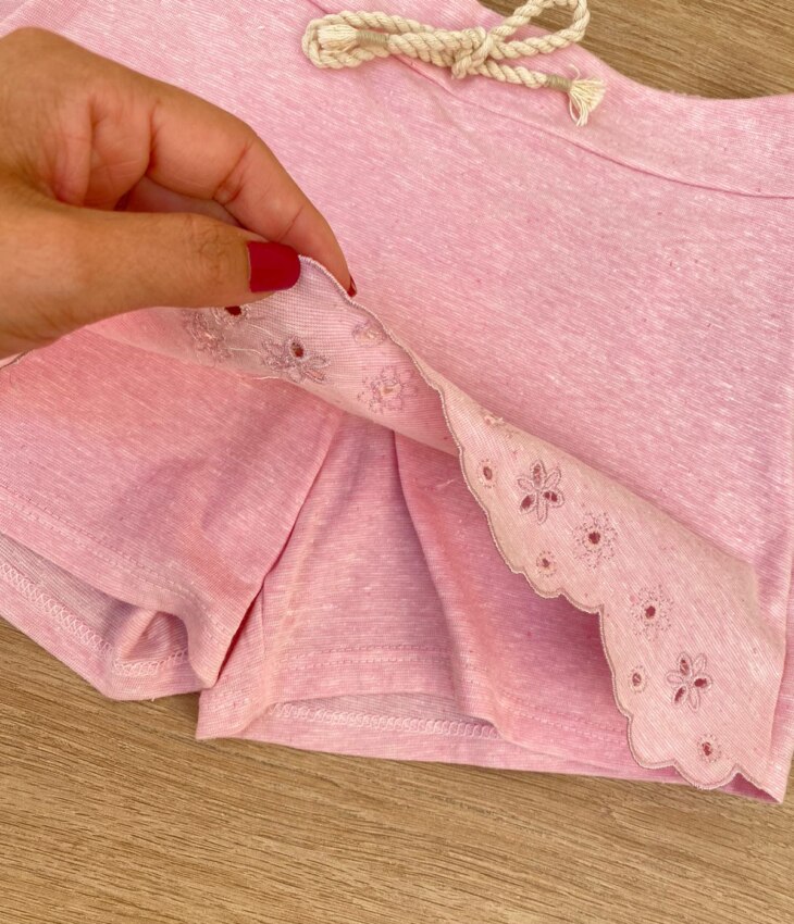fernandaramoskids com br Conjunto Infantil Feminino Blusa Cropped e Short Saia Rosa 1