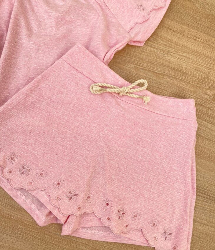 fernandaramoskids com br Conjunto Infantil Feminino Blusa Cropped e Short Saia Rosa 2