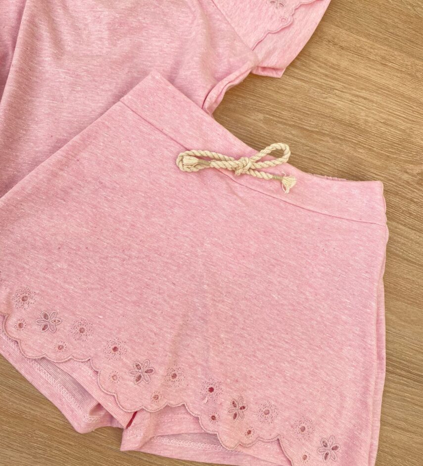 fernandaramoskids com br Conjunto Infantil Feminino Blusa Cropped e Short Saia Rosa 2
