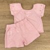 fernandaramoskids com br Conjunto Infantil Feminino Blusa Cropped e Short Saia Rosa 5