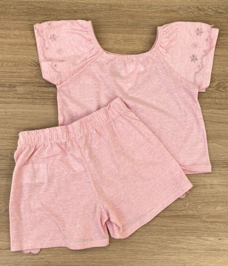 fernandaramoskids com br Conjunto Infantil Feminino Blusa Cropped e Short Saia Rosa 5