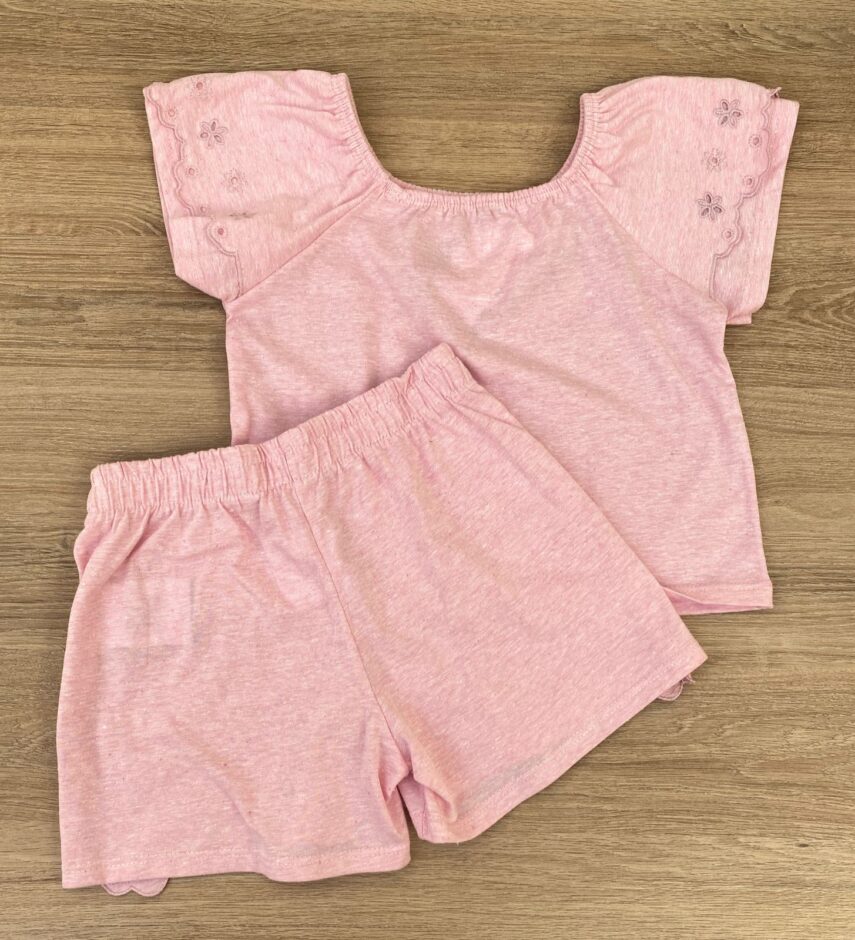 fernandaramoskids com br Conjunto Infantil Feminino Blusa Cropped e Short Saia Rosa 5