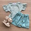 Conjunto Infantil Feminino Blusa Cropped Estampa Floral Short Saia Verde Fernanda Ramos Kids