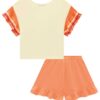 fernandaramoskids com br Conjunto Infantil Feminino Blusa Cropped Estampada e Short Laranja 2