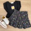 Conjunto Infantil Feminino Blusa Cropped Preto e Short Saia Fernanda Ramos Kids