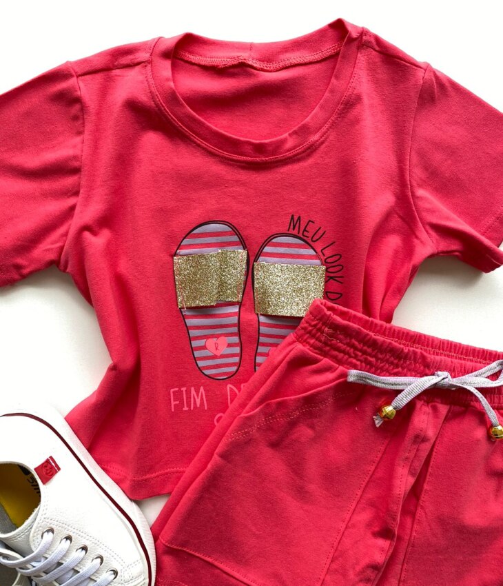 fernandaramoskids com br Conjunto Infantil Feminino Blusa Cropped Rosa e Short Saia Rosa 1