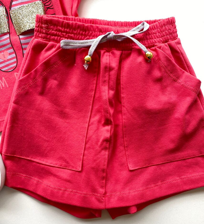 fernandaramoskids com br Conjunto Infantil Feminino Blusa Cropped Rosa e Short Saia Rosa 2