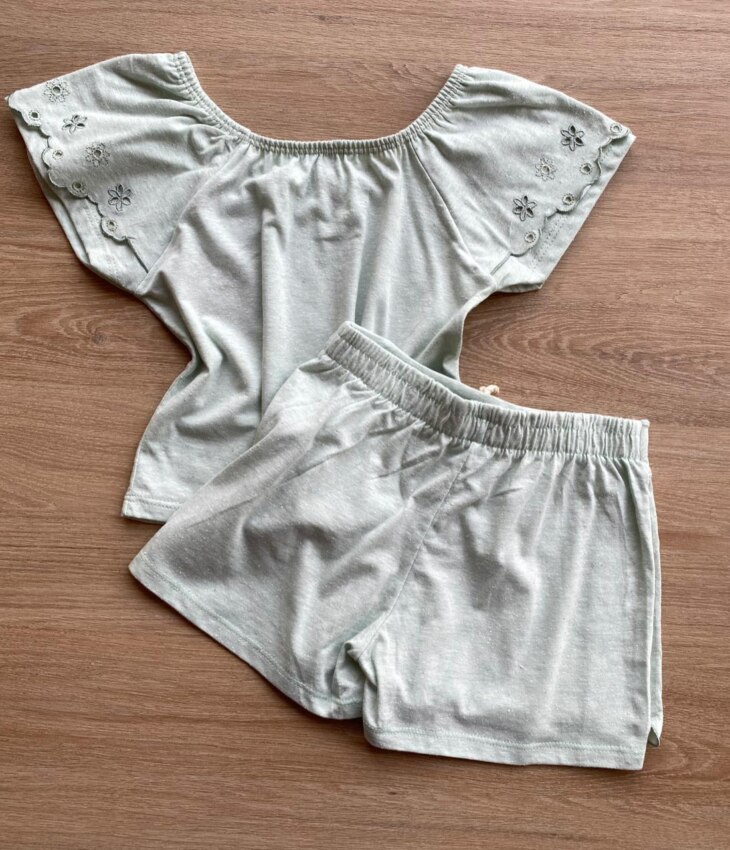 fernandaramoskids com br Conjunto Infantil Feminino Blusa Cropped Short Saia Verde Água 4