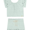 conjunto Infantil Feminino Blusa Cropped Short Saia Verde Água Fernanda ramos kids
