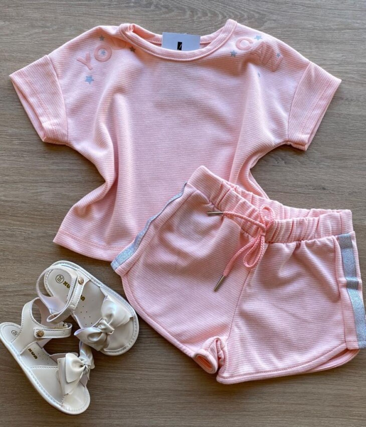 fernandaramoskids com br Conjunto Infantil Feminino Blusa Cropped Short You Can 1