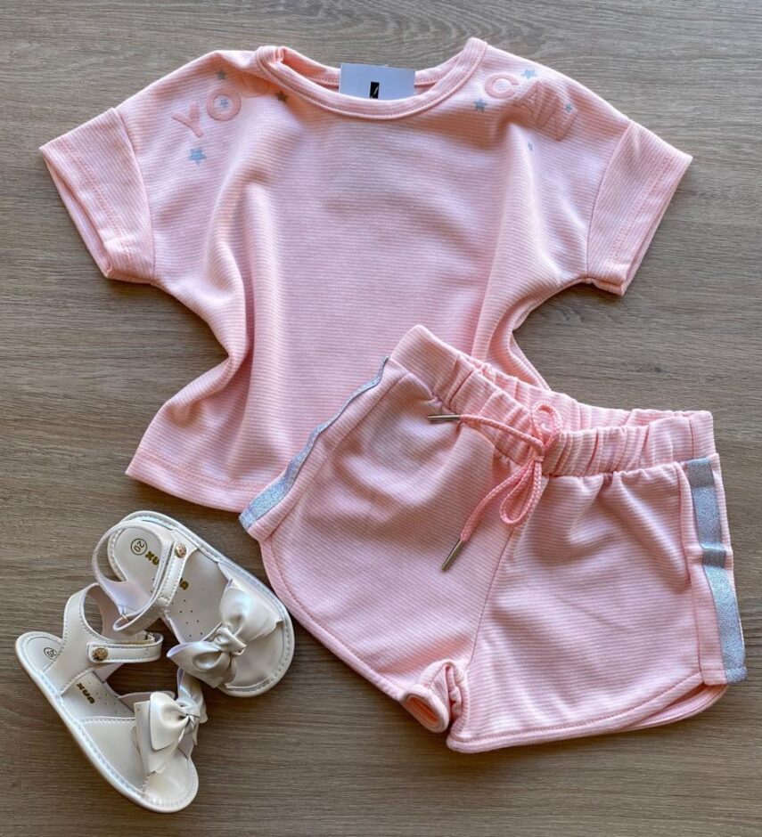 fernandaramoskids com br Conjunto Infantil Feminino Blusa Cropped Short You Can 1