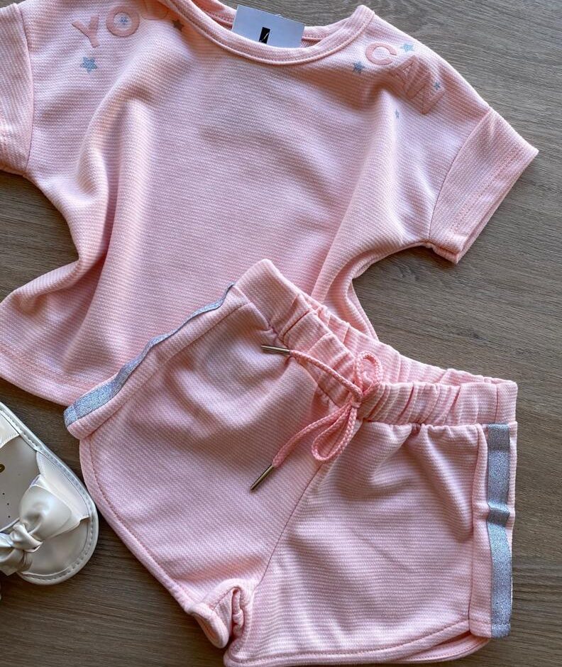 fernandaramoskids com br Conjunto Infantil Feminino Blusa Cropped Short You Can 2