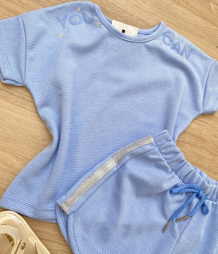 fernandaramoskids com br Conjunto Infantil Feminino Blusa Cropped Short You Can Azul 2