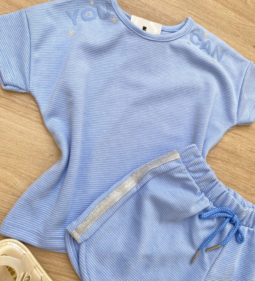 fernandaramoskids com br Conjunto Infantil Feminino Blusa Cropped Short You Can Azul 2